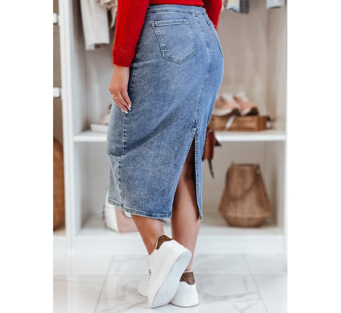 Džínová midi sukně s rozparkem MERITTA modrá FashionStreet CY0483 Džínová midi sukně s rozparkem MERITTA modrá FashionStreet CY0483