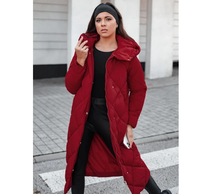 Dámská prošívaná zimní bunda s kapucí FEMACOAT vínová FashionStreet TY5479