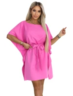 287-42 SOFIA Růžové motýlí šaty se zavazováním v pase - světle fuchsiová barva