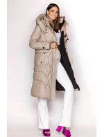 Béžová péřová bunda se stojáčkem a kapucí model 21244382 - Ann Gissy