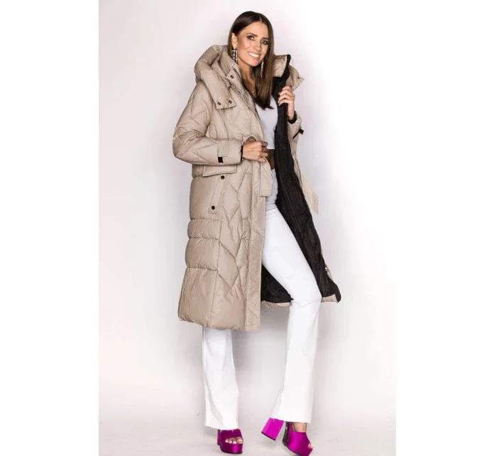 Béžová péřová bunda se stojáčkem a kapucí model 21244382 - Ann Gissy