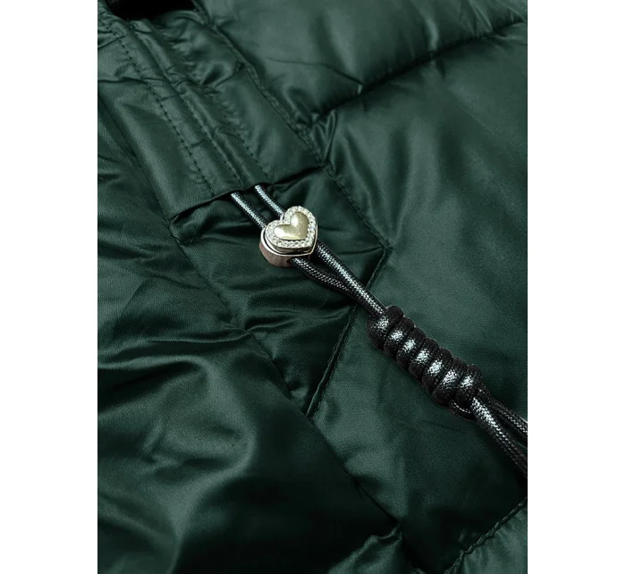 Tmavě zelená zimní prošívaná plus size bunda s kapucí S'west (B8267-10)