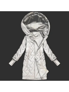 Prošívaná bunda v barvě ecru s trapézovým střihem a s kapucí (T2-2290#-12)