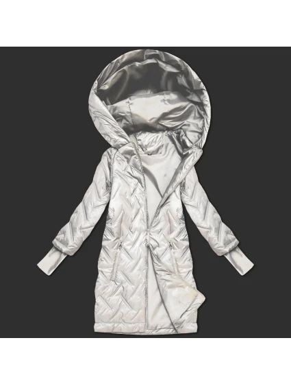 Prošívaná bunda v barvě ecru s trapézovým střihem a s kapucí (T2-2290#-12)