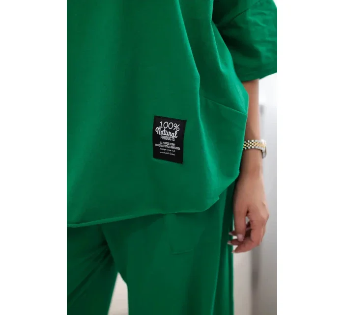 Bavlněný komplet halenka + kalhoty zelený