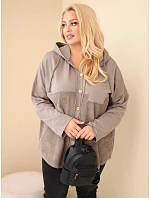 Dámská bavlněná mikina Plus Size s kapucí a knoflíky fango zelená Dámská bavlněná mikina Plus Size s kapucí a knoflíky fango zelená