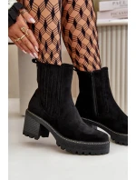 Dámské botky na podpatku z eko semiše zateplené černé Nevitas