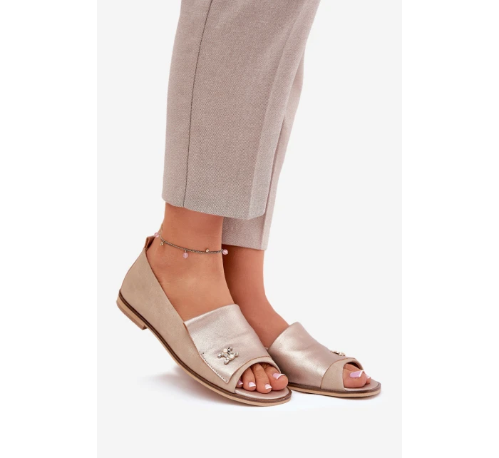 Kožené elegantní baleríny s odhalenými Béžové model 21691222 - Zazoo