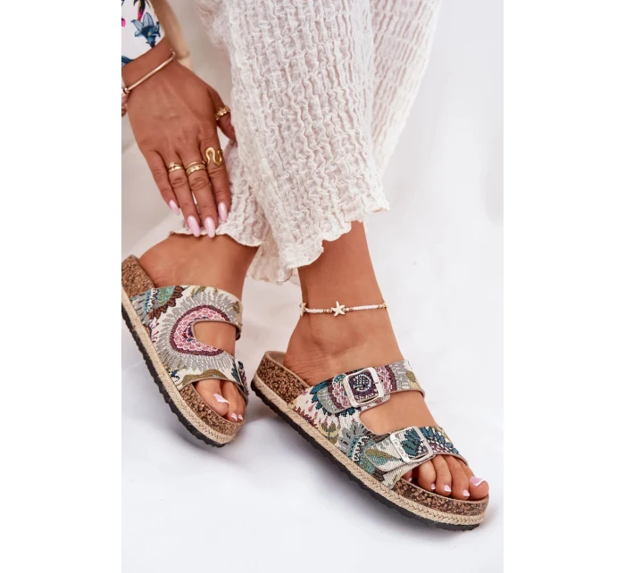 Dámské vzorované pantofle na korkové platformě s přezkami Lee Cooper – multikolor