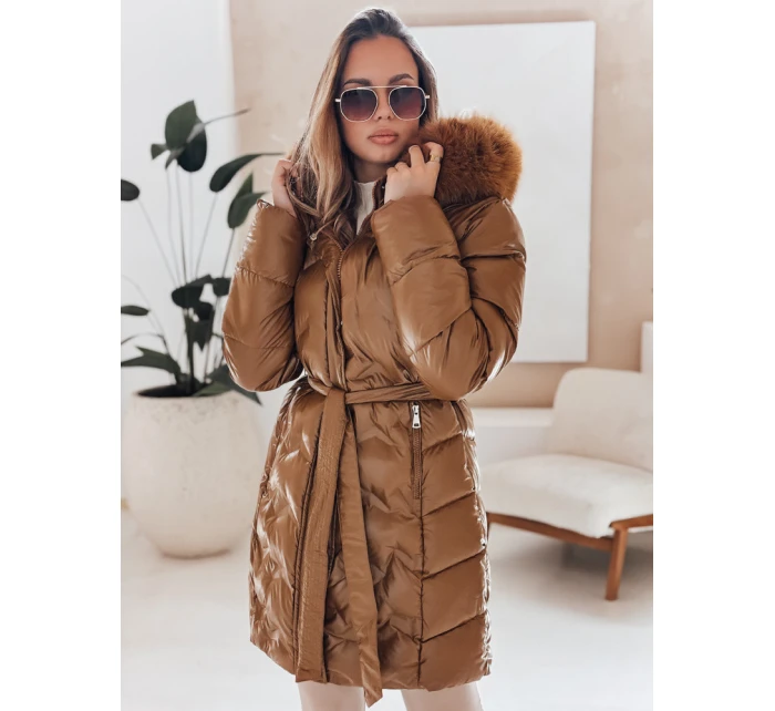 Dámská zimní bunda prošívaná s kapucí kávová Dstreet model 21990468 - FashionStreet