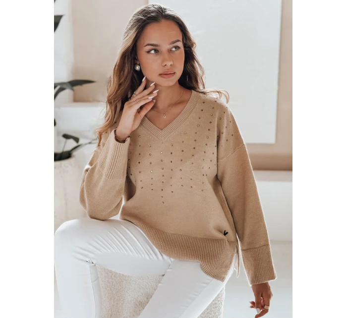 Svetr s výstřihem do V camel Dstreet model 21991005 - FashionStreet