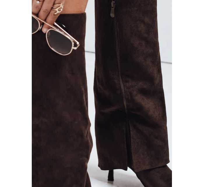 Dámské semišové kozačky s širokým svrškem hnědé FashionStreet ZY1043