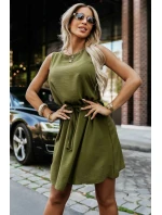 model 21335538 VICTORIA Trapézové šaty bez rukávů se zavazováním v pase khaki barva - numoco model 21335538 VICTORIA Trapézové šaty bez rukávů se zavazováním v pase khaki barva - numoco