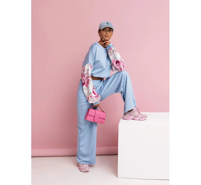 Ležérní souprava s rukávy a širokými nohavicemi modré barvy model 22049177 - Moon