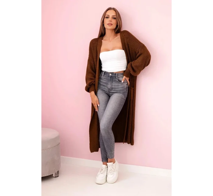 Svetr dlouhý kardigan tmavý velbloud