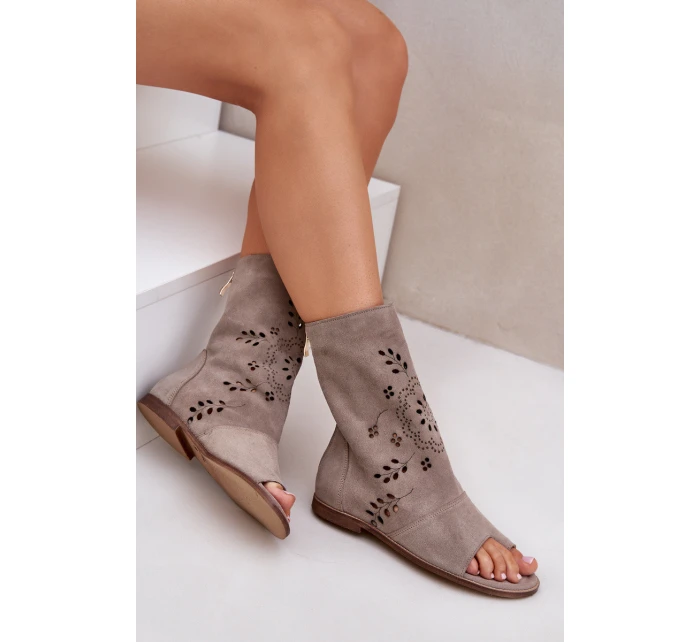 Zazoo 3437 Dámské Semišové Sandály S Hřebínkem Na Zip Beige