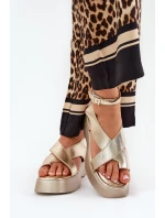 Dámské Sandály Na Platformě A Klínu Eko Kůže Zlaté Tenzorus Dámské Sandály Na Platformě A Klínu Eko Kůže Zlaté Tenzorus