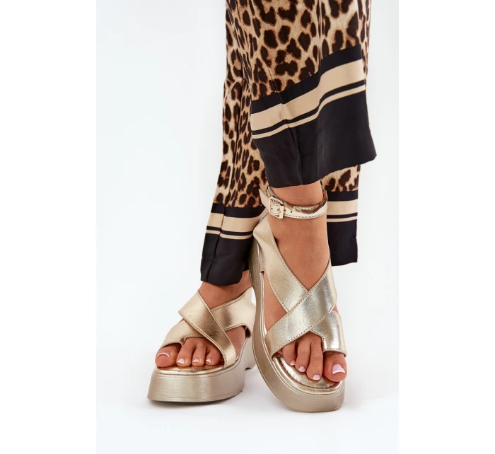 Dámské Sandály Na Platformě A Klínu Eko Kůže Zlaté Tenzorus Dámské Sandály Na Platformě A Klínu Eko Kůže Zlaté Tenzorus