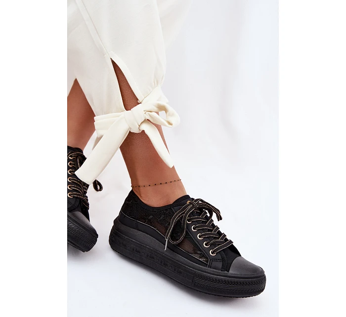 Dámské tenisky s krajkou na platformě model 22095265 Černé - Lee Cooper Dámské tenisky s krajkou na platformě model 22095265 Černé - Lee Cooper
