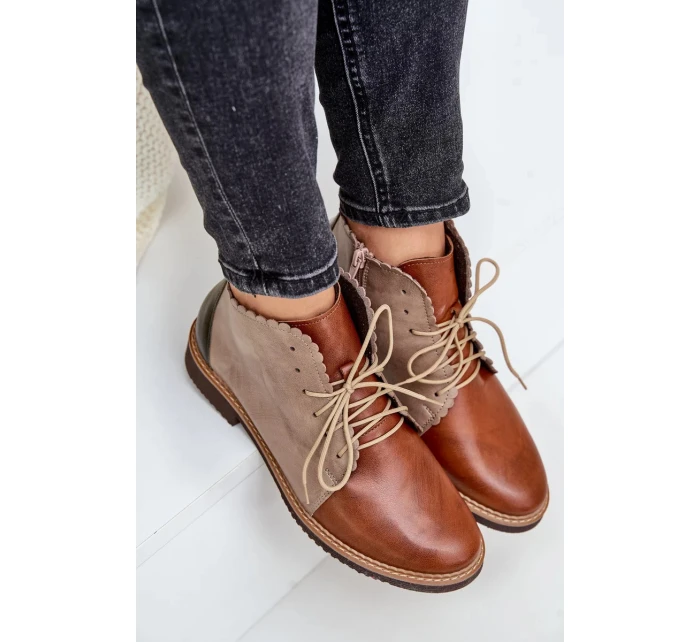 Zateplené Kožené Kotníkové Boty Na Ploché Podpatku Hnědé Moreto Zateplené Kožené Kotníkové Boty Na Ploché Podpatku Hnědé Moreto