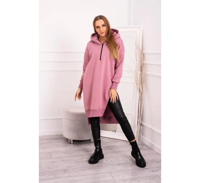 Zateplená mikina s bočními rozparky tmavě růžová