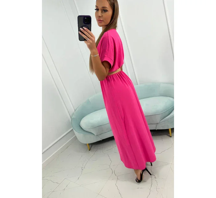 Dlouhé šaty s ozdobným páskem růžové Dlouhé šaty s ozdobným páskem růžové