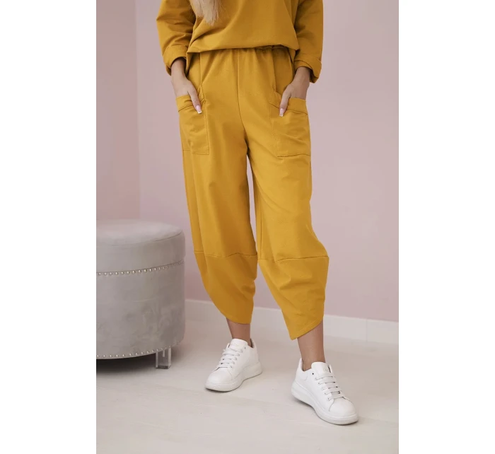 Bavlněná mikina kalhoty set hořčice Bavlněná mikina kalhoty set hořčice