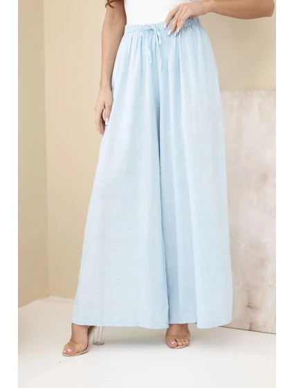 Dámské široké bavlněné kalhoty s gumkou v pase modré