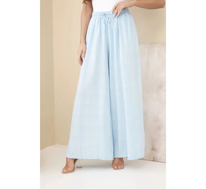 Dámské široké bavlněné kalhoty s gumkou v pase modré