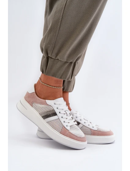 Dámské kožené tenisky D&A LR110 bílo-růžové