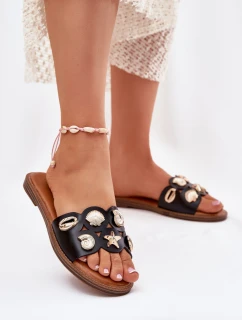 Dámské Sandály Na Ploché Podpatky Se Zlatými Přezkami Černé Nalothiel