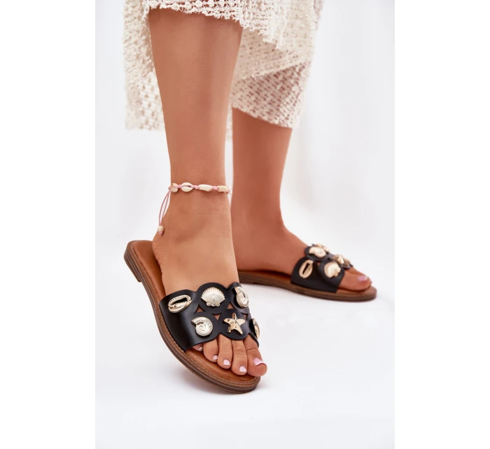 Dámské Sandály Na Ploché Podpatky Se Zlatými Přezkami Černé Nalothiel Dámské Sandály Na Ploché Podpatky Se Zlatými Přezkami Černé Nalothiel