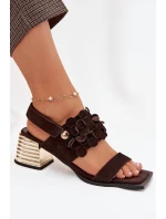 Semišové sandály na podpatku D&A model 22031921 Čokoládové - S.Barski