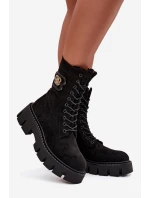Dámské zateplené kotníkové boty – workery s ozdobou Melisse – černé
