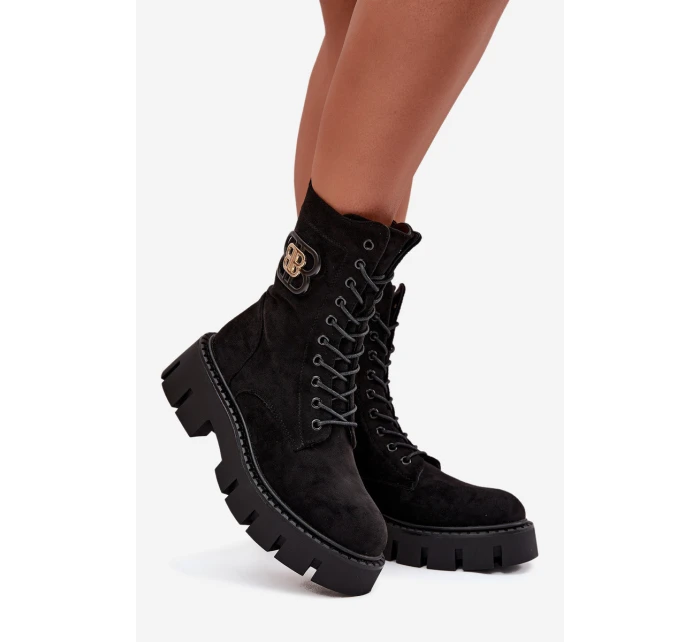 Dámské zateplené kotníkové boty – workery s ozdobou Melisse – černé