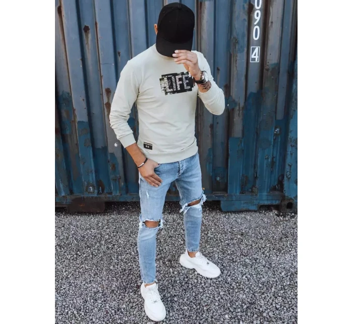 Pánská béžová mikina s potiskem FashionStreet BX5361