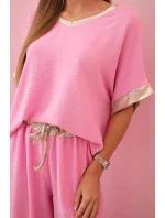 Viskózový komplet se zlatým lemováním světle růžová Viskózový komplet se zlatým lemováním světle růžová