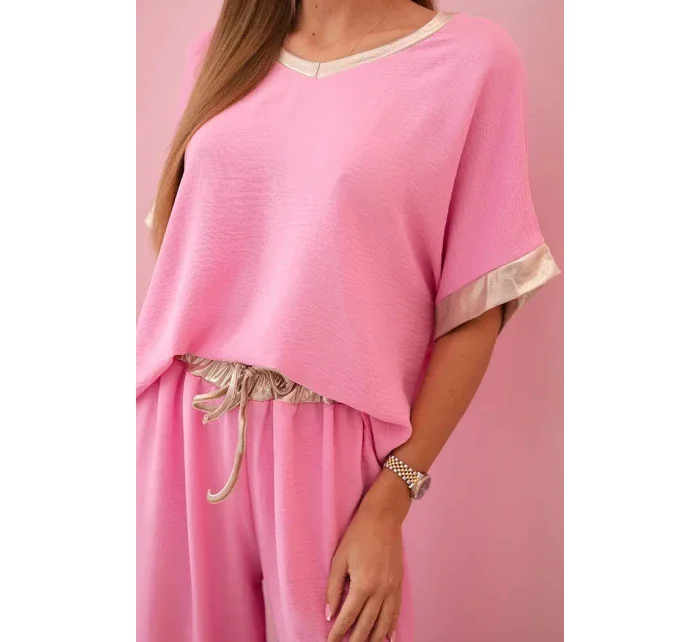 Viskózový komplet se zlatým lemováním světle růžová Viskózový komplet se zlatým lemováním světle růžová
