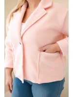 Dámská bunda Plus Size s vlněnou strukturou a kapsami pudrově růžová
