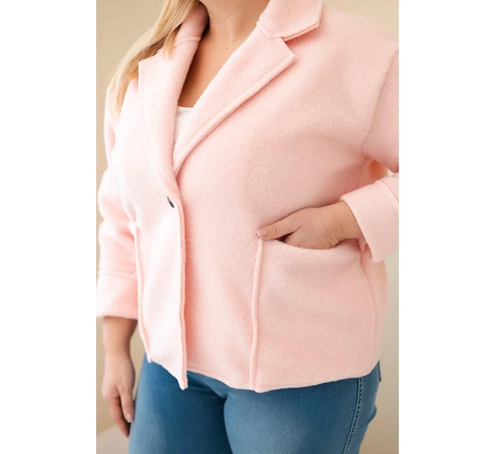 Dámská bunda Plus Size s vlněnou strukturou a kapsami pudrově růžová