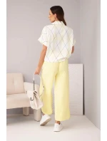 Dámský komplet viskózová košile s vázáním a kalhoty s gumou žlutý Dámský komplet viskózová košile s vázáním a kalhoty s gumou žlutý