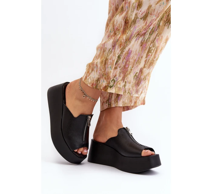 Zazoo 2916 Dámské žabky na masivní platformě se zipem Černé