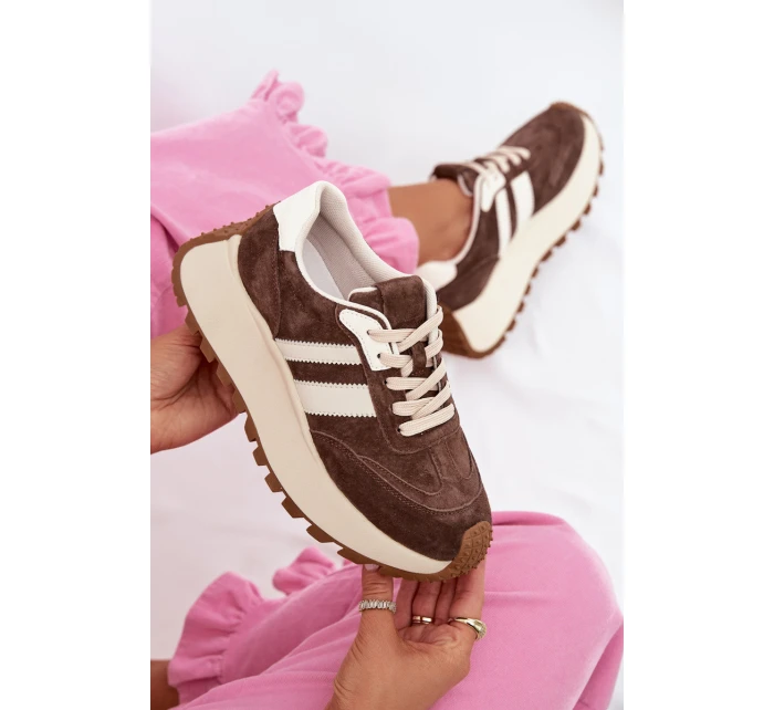 Semišové tenisky na masivní platformě D&A GR61-5986 Čokoládové