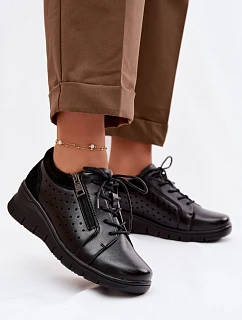 Kožené dámské polobotky na platformě model 22100881 Černé - VINCEZA