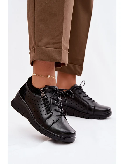 Kožené dámské polobotky na platformě model 22100881 Černé - VINCEZA