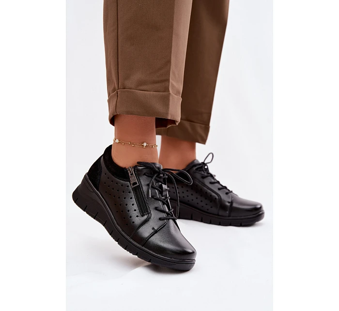 Kožené dámské polobotky na platformě model 22100881 Černé - VINCEZA