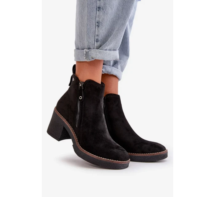 Zateplené Dámské Kotníkové Boty Na Podpatku Z Eko Semiše Černé Velarilla Zateplené Dámské Kotníkové Boty Na Podpatku Z Eko Semiše Černé Velarilla