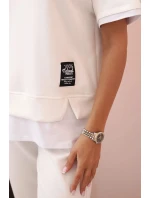 Dámská máslová souprava s krátkým rukávem a kalhotami ecru