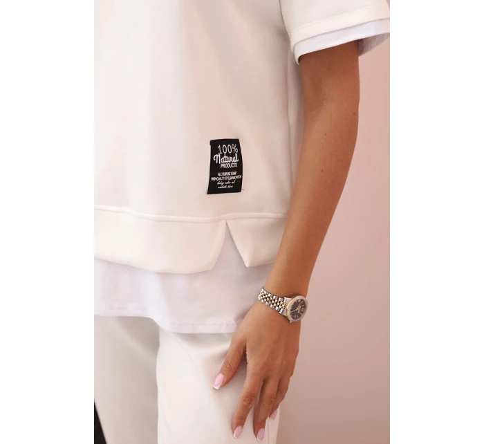 Dámská máslová souprava s krátkým rukávem a kalhotami ecru