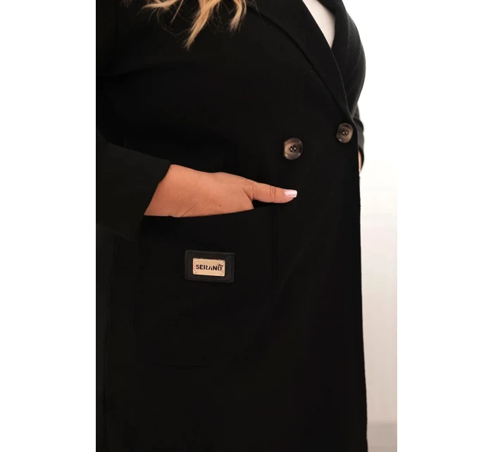 Dámský elegantní kabát Plus Size s límcem a velkými kapsami černý Dámský elegantní kabát Plus Size s límcem a velkými kapsami černý